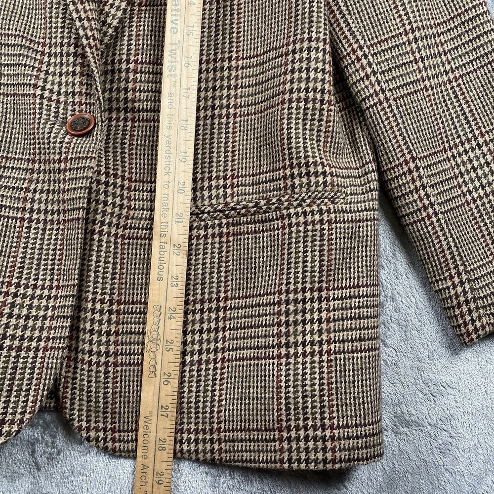 VTG Equestrian Blazer Womens 6P Brown Plaid Wool Blend Velvet Collar Preppy City - Picture 14 of 15